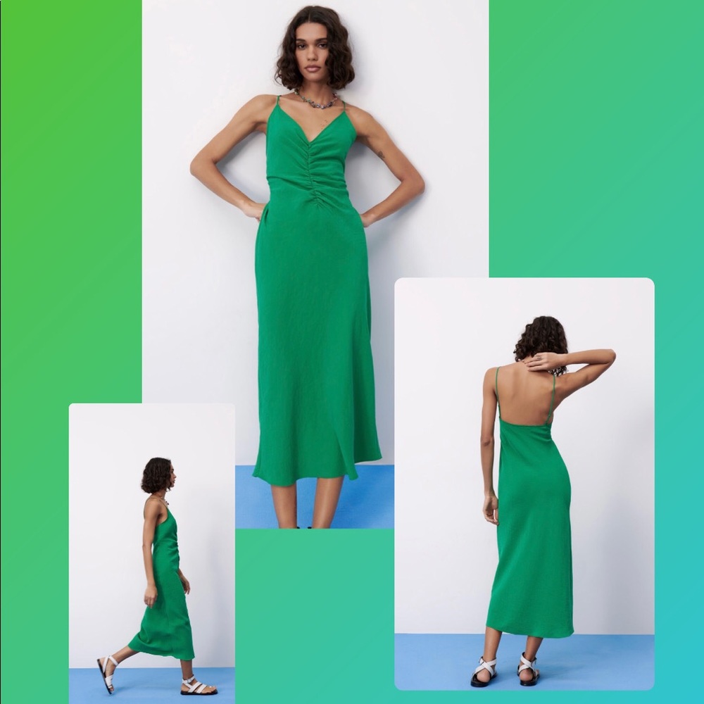 Zara Green Ruched Dress